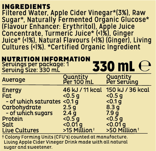 honey & ginger 330ml product label
