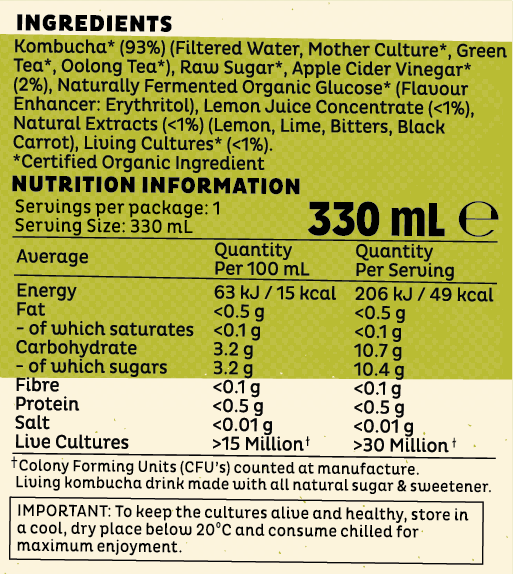 lemon lime bitters 330ml product label